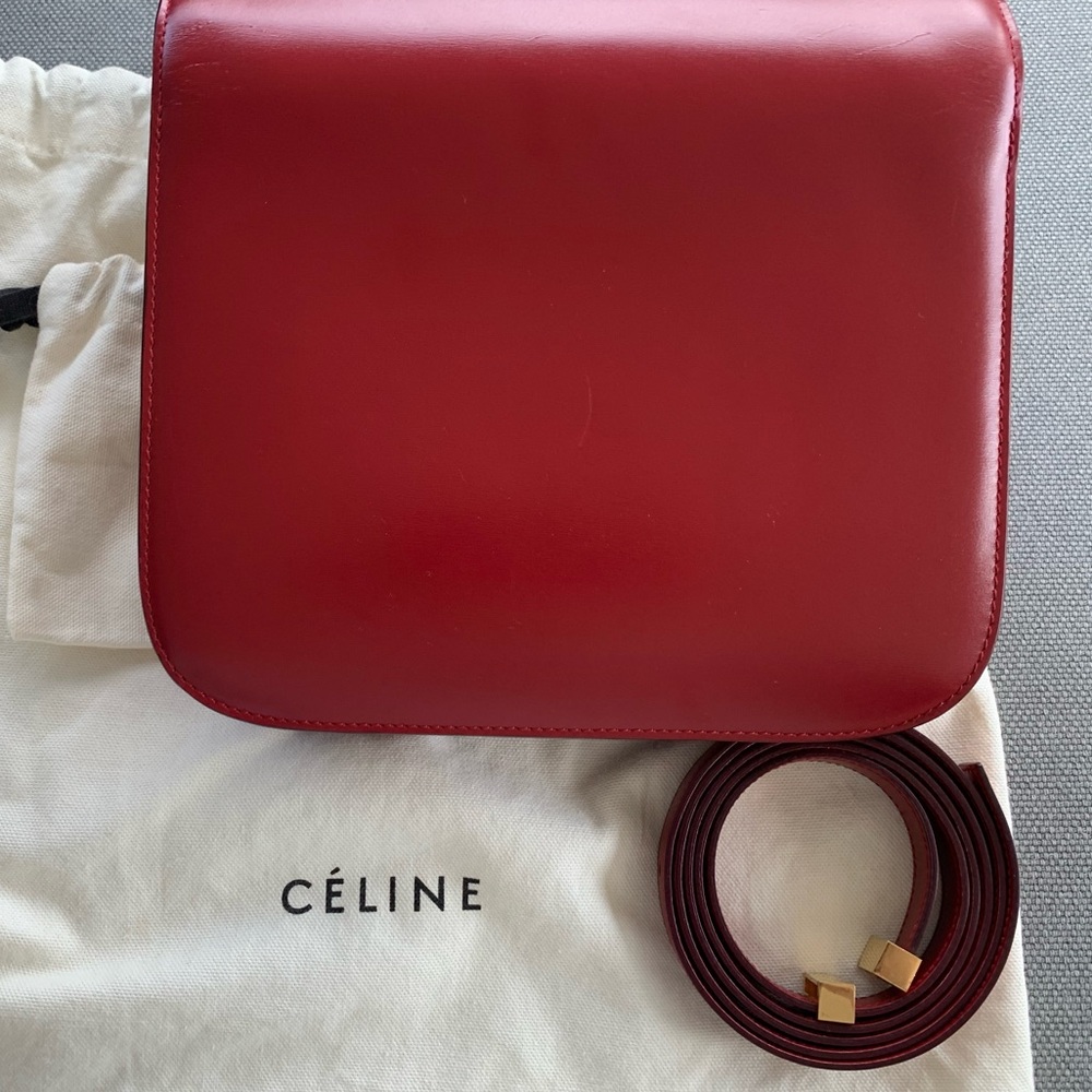 Celine classic medium box bag in red calfskin - Picture 5 of 9